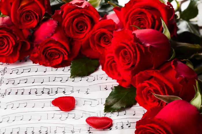 Red Roses on Sheet Music