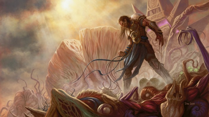 Warrior from Magic: The Gathering in a desolate landscape