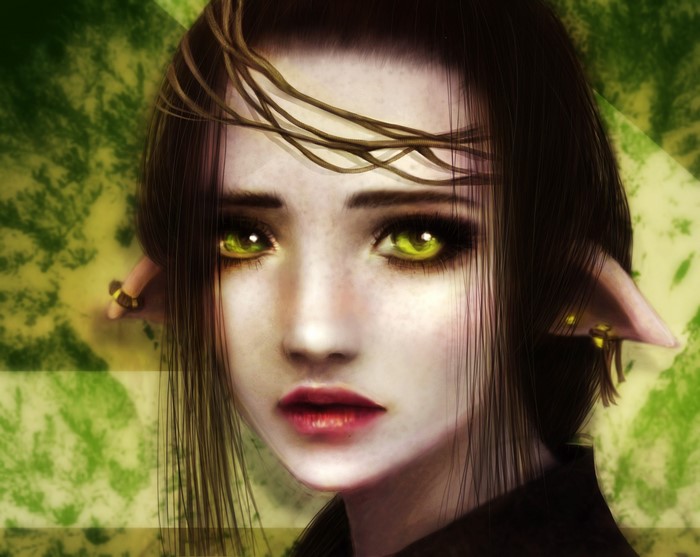 Elf with green eyes and pointed ears