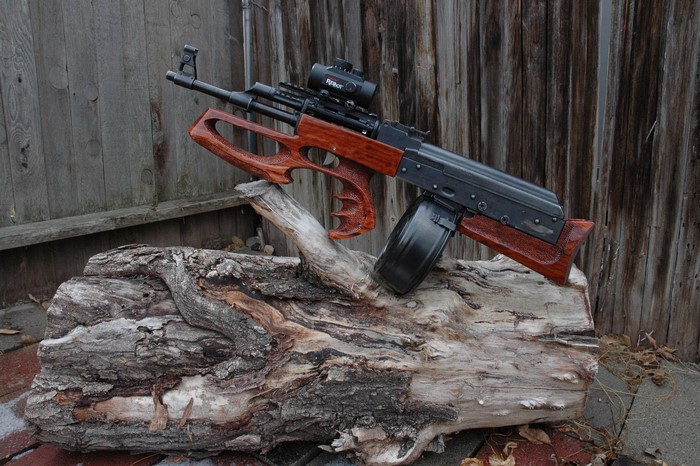 Custom AK-47 bullpup rifle with drum magazine