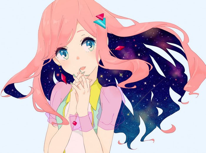 Anime girl with pink hair and galaxy hair
