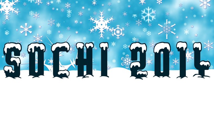 Sochi 2014 winter Olympics text with snowflakes