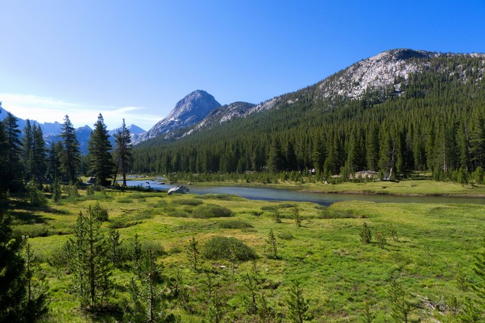 Mountain lake and forest landscape in USA