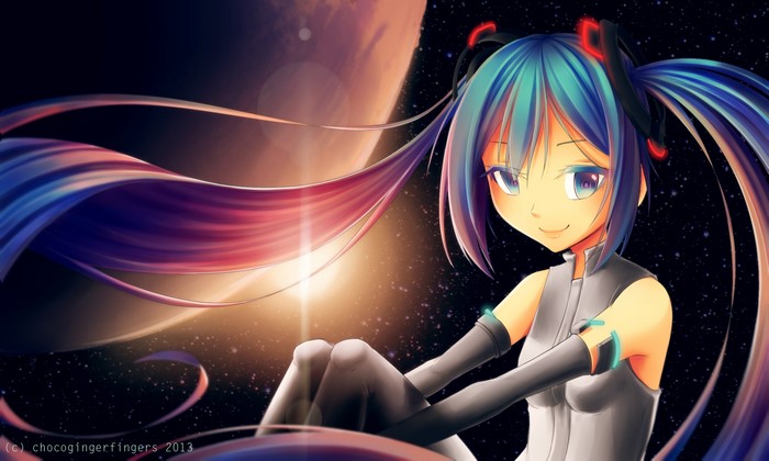 Hatsune Miku from Vocaloid in space