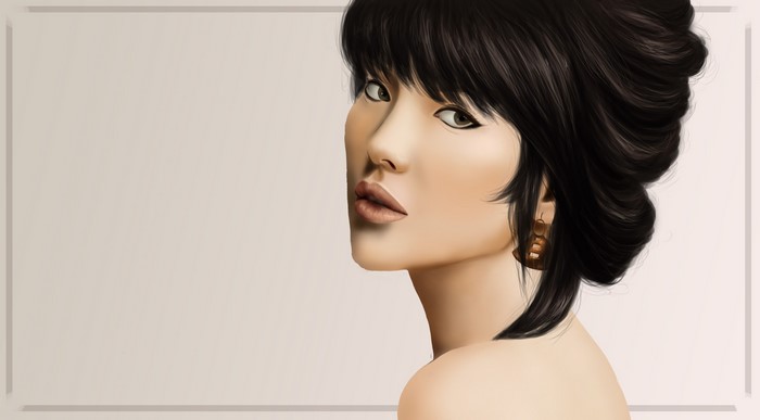 Painting of an Asian woman with dark hair