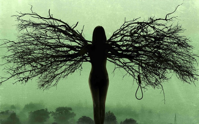 Woman with tree branches as wings and a noose