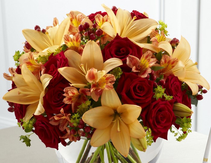 Red Roses and Yellow Lilies Bouquet