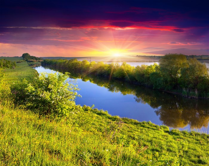 River at Sunrise with Dramatic Sky