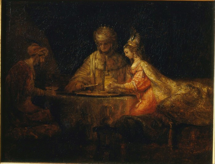 Ahasuerus, Haman and Esther by Rembrandt Harmenszoon van Rijn