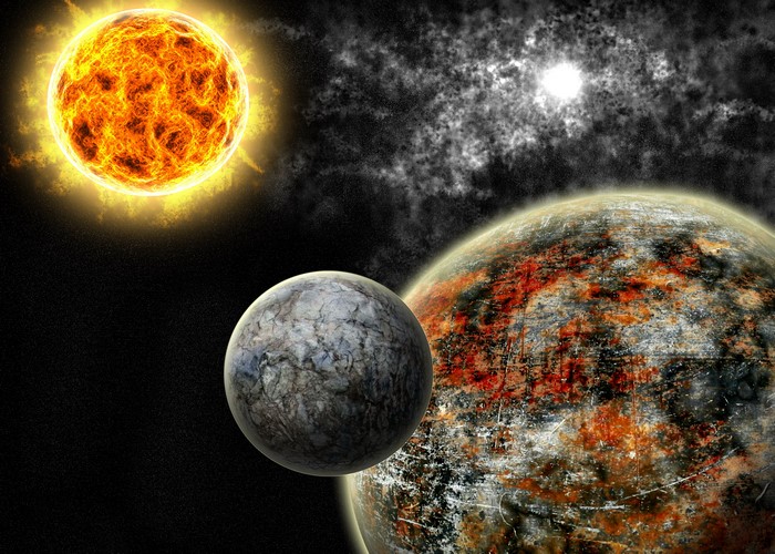 Sun and two planets in space