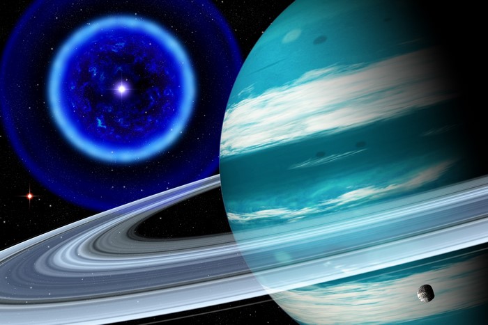 4K Planets with Planetary Rings and Blue Star