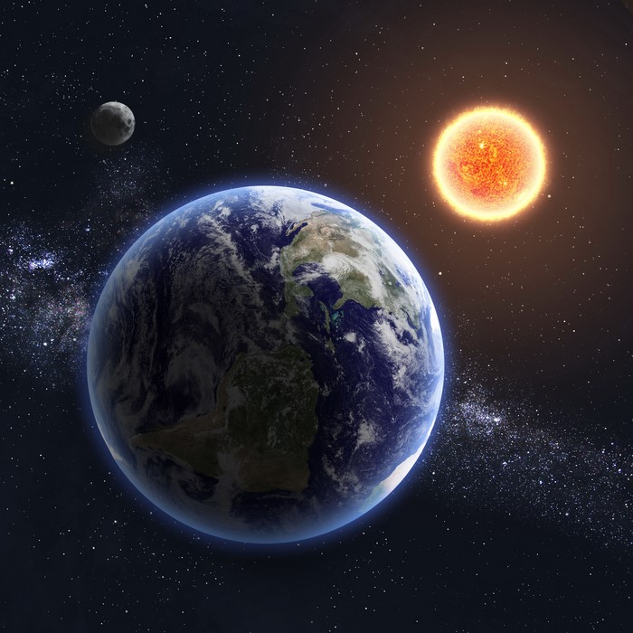 Earth, Moon, and Sun in Space
