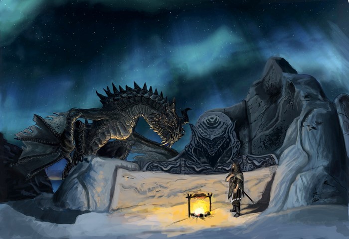 Dragon and Warrior from The Elder Scrolls V: Skyrim