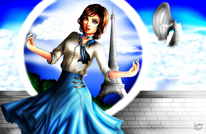 Elizabeth from BioShock Infinite with Eiffel Tower