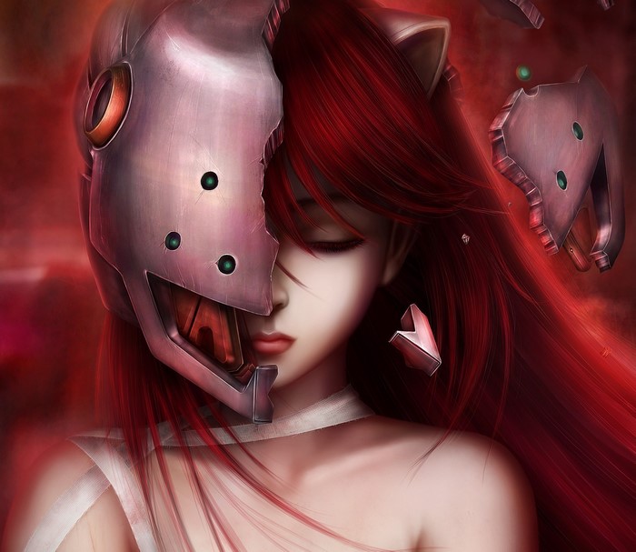Lucy from Elfen Lied with a broken helmet