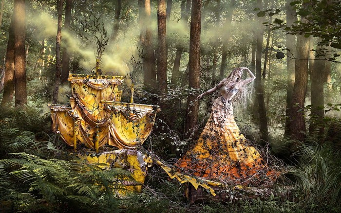 Kirsty Mitchell's creative forest scene with a woman and ship