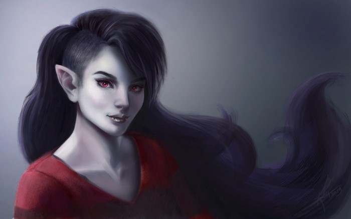Vampire girl with red eyes and dark hair