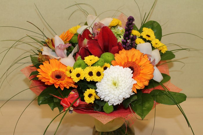 Bouquet of Gerberas, Chrysanthemums, and Orchids