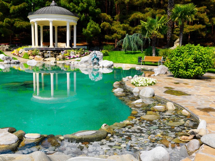 Park with a pond and a gazebo