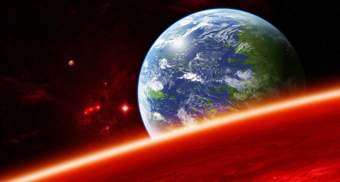 4K Planets in Space with Red Nebula