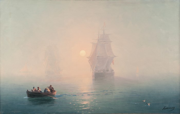Ivan Aivazovsky's painting of ships in fog