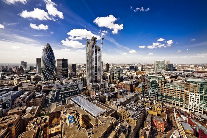 London skyline with Gherkin and construction
