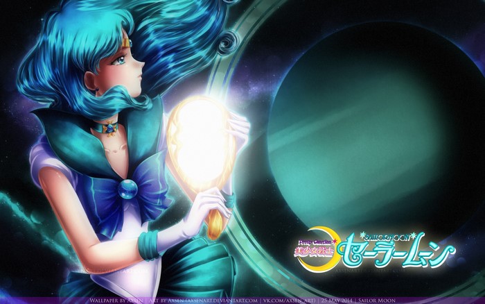 Sailor Neptune from Sailor Moon holding a mirror