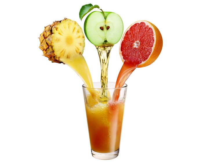 4K Colorful Fruit Juices Pouring into Glass