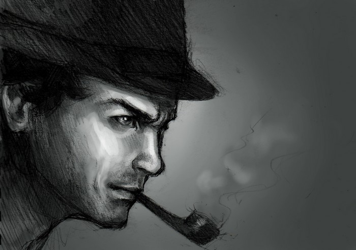 Man in hat smoking pipe