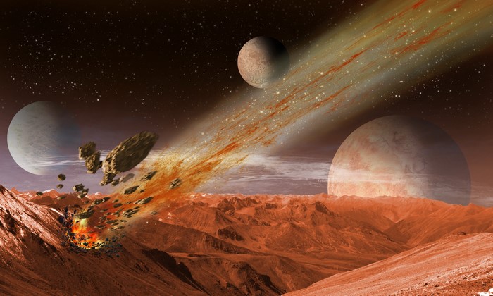 Planetary collision with asteroid ring