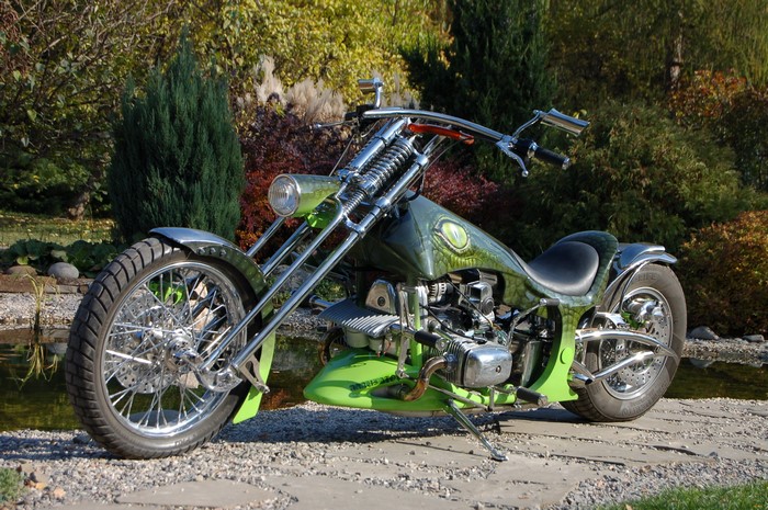 Custom green motorcycle with alligator paint