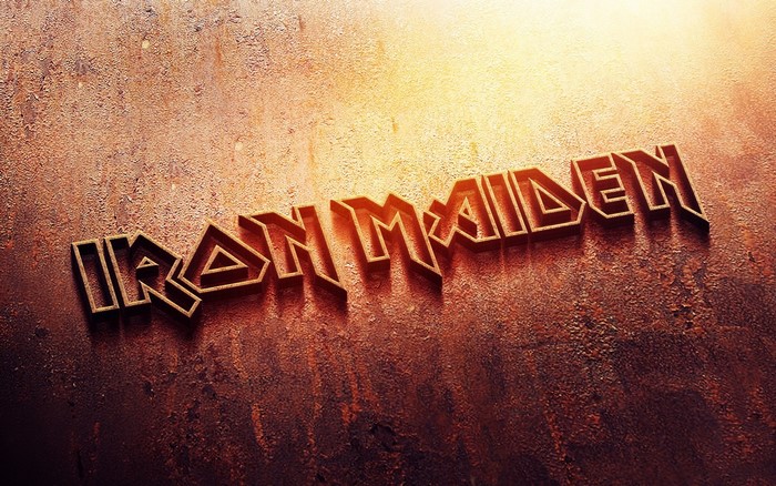 Iron Maiden logo on a textured background