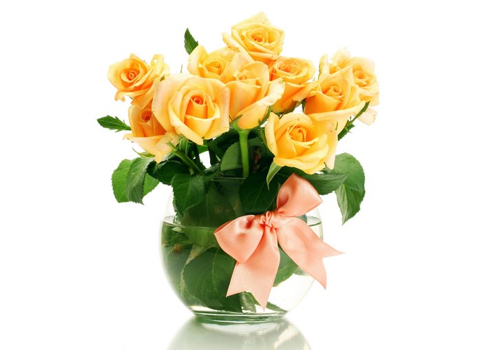 Yellow Roses in a Vase with a Bowknot