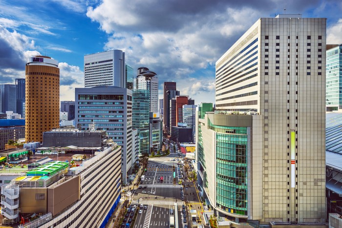 Osaka, Japan Skyscrapers and Roads