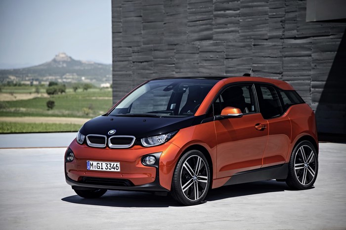 Orange BMW i3 electric car