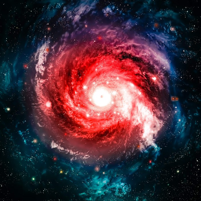 Galaxy with red and blue nebula and stars
