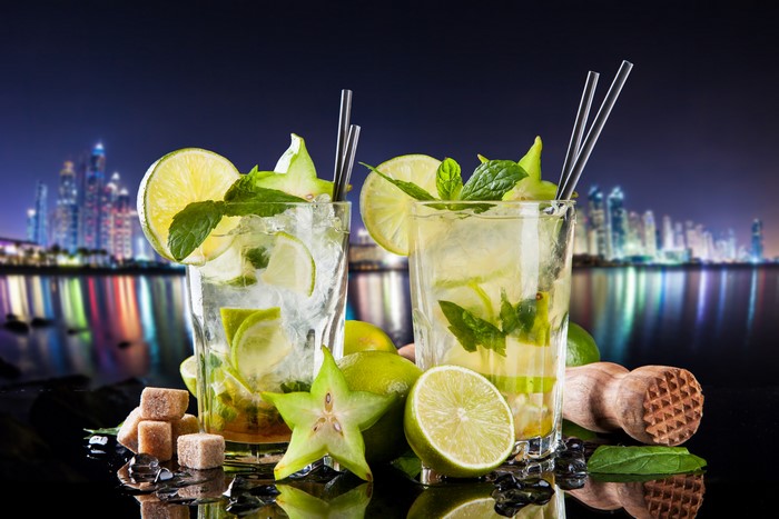 Two Mojito Cocktails with Lime and Mint