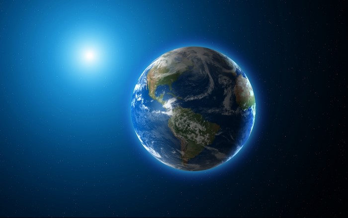 Earth from space with the sun