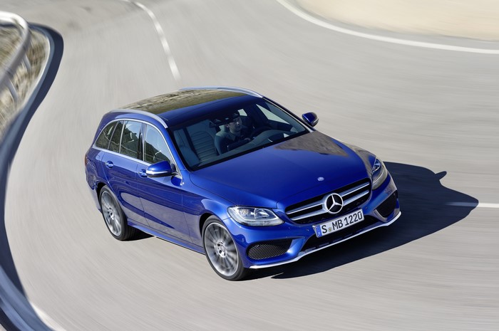 Blue Mercedes-Benz C250 S205 Estate Car on a Road