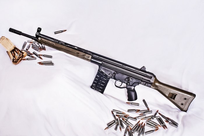 CETME .308 Sporter rifle with cartridges