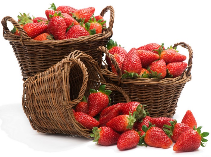 Strawberries in wicker baskets