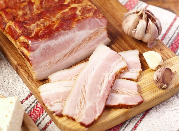 Smoked Bacon and Garlic on a Cutting Board
