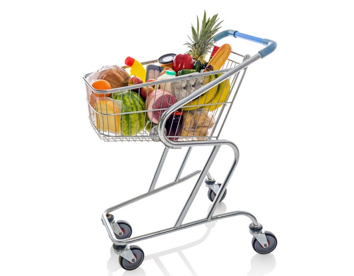 Shopping cart full of groceries