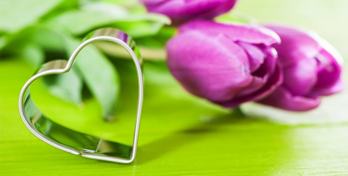 Heart cookie cutter with purple tulips