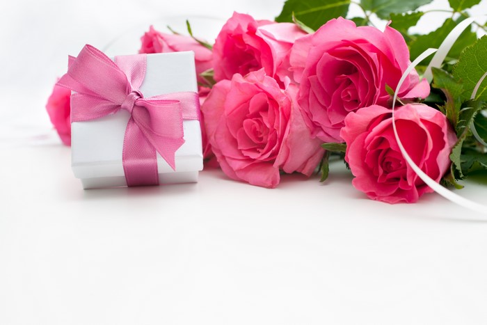 Pink Roses and Gift Box