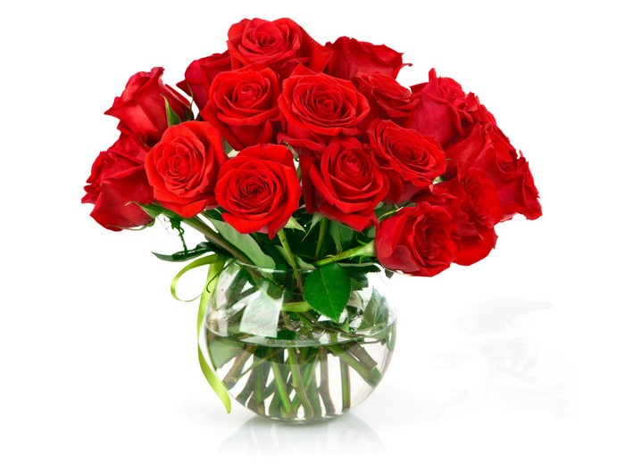 Many Red Roses in a Glass Vase