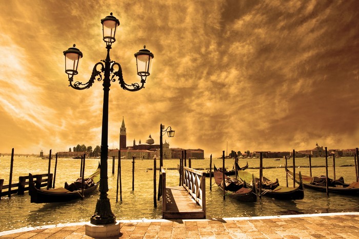 Venice Italy Gondolas and Street Lamp