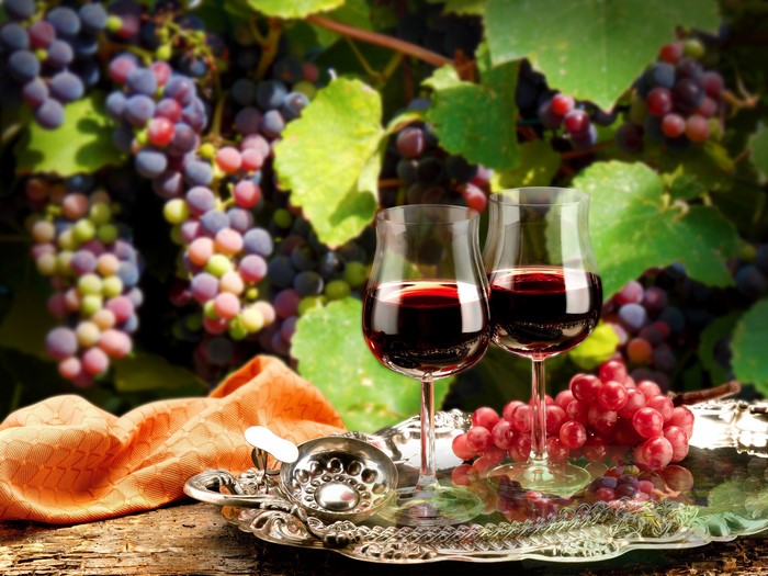 Grapes and Wine in Stemware