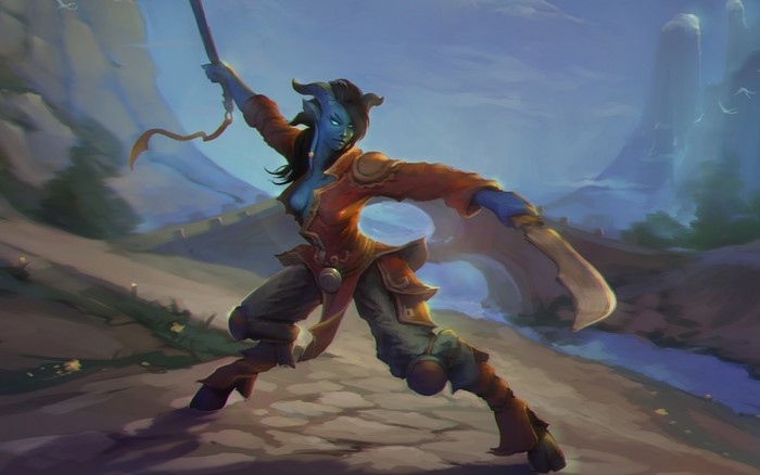 Draenei warrior with horns and sword from World of WarCraft