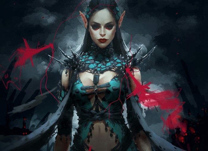 Dark Elf Witch in Gothic Fantasy Armor